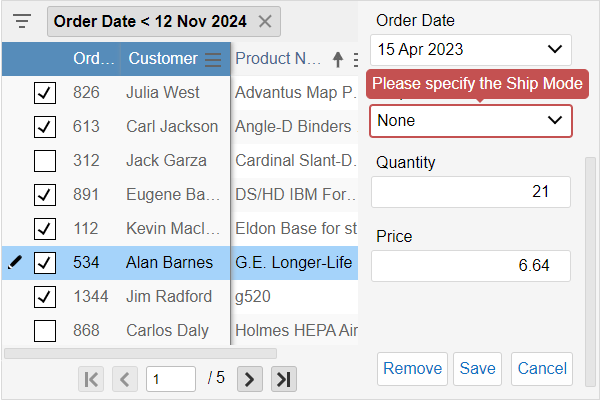Edit Form in Blazor Grid