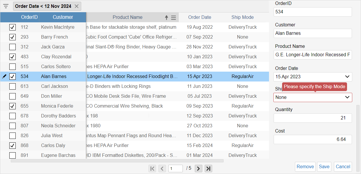 Edit Form in Blazor Grid
