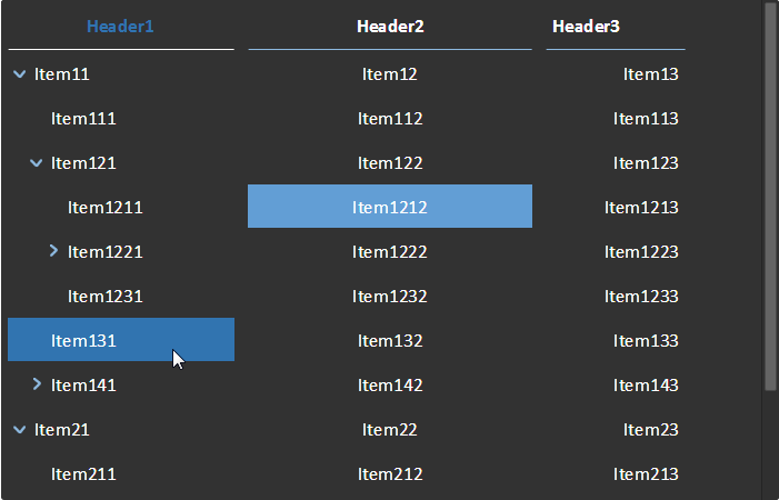 AngularJS Tree Grid with Custom Appearance - Dark Colors