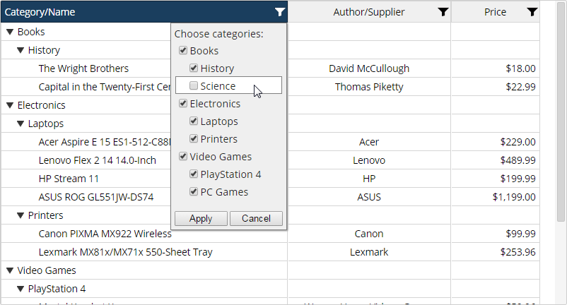 Filter Templates for Columns in AngularJS Tree Grid